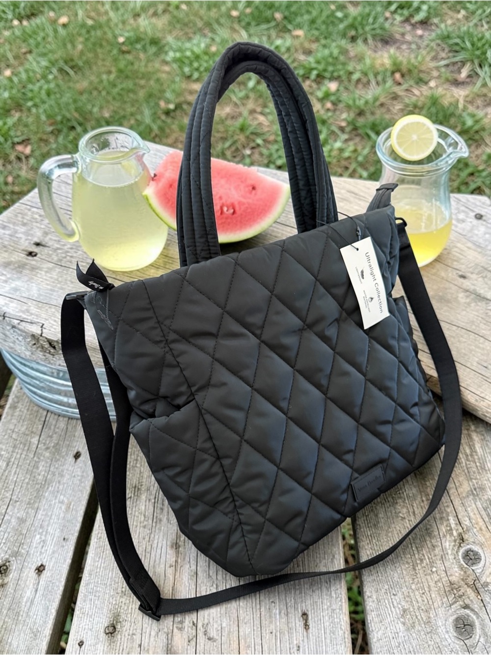 Vera Bradley Quilted Black Tote with Adjustable Strap